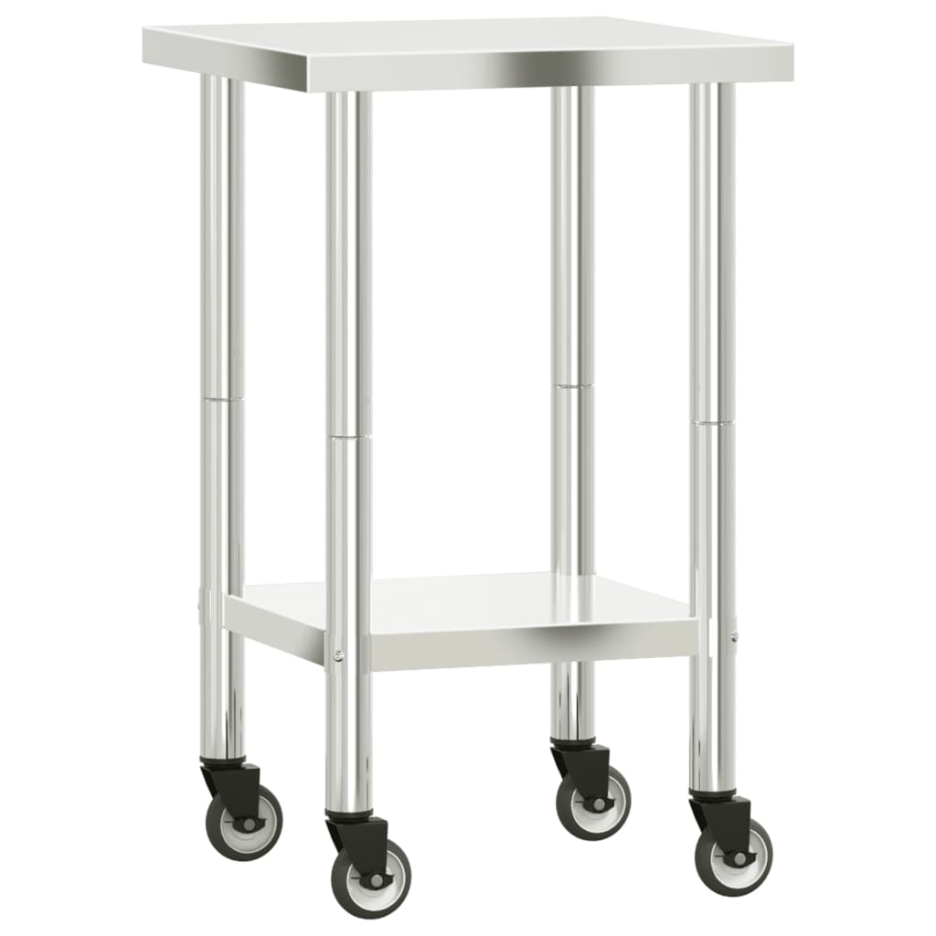 vidaXL Kitchen Work Table with Wheels 21.7"x21.7"x33.5" Stainless Steel