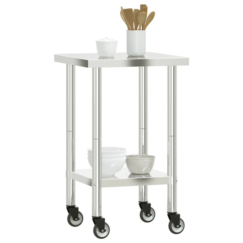 vidaXL Kitchen Work Table with Wheels 21.7"x21.7"x33.5" Stainless Steel