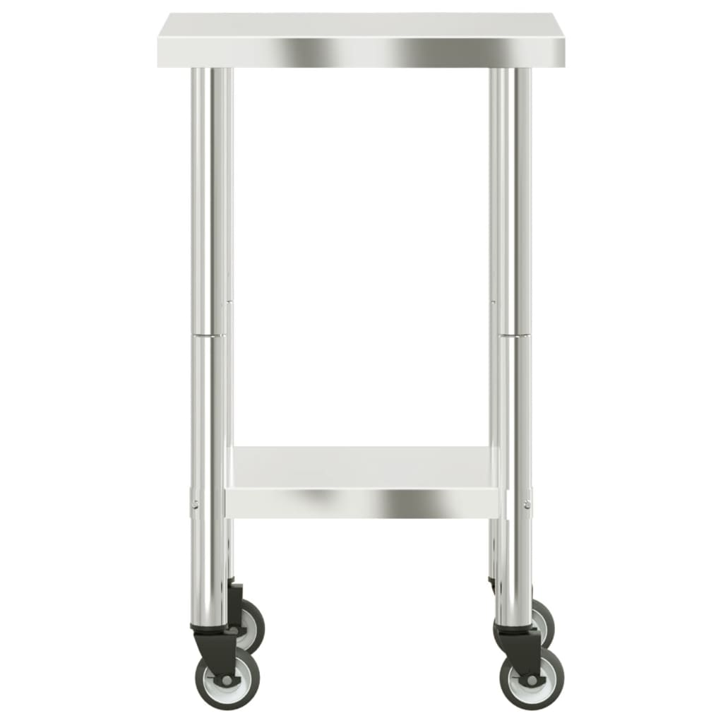 vidaXL Kitchen Work Table with Wheels 21.7"x21.7"x33.5" Stainless Steel