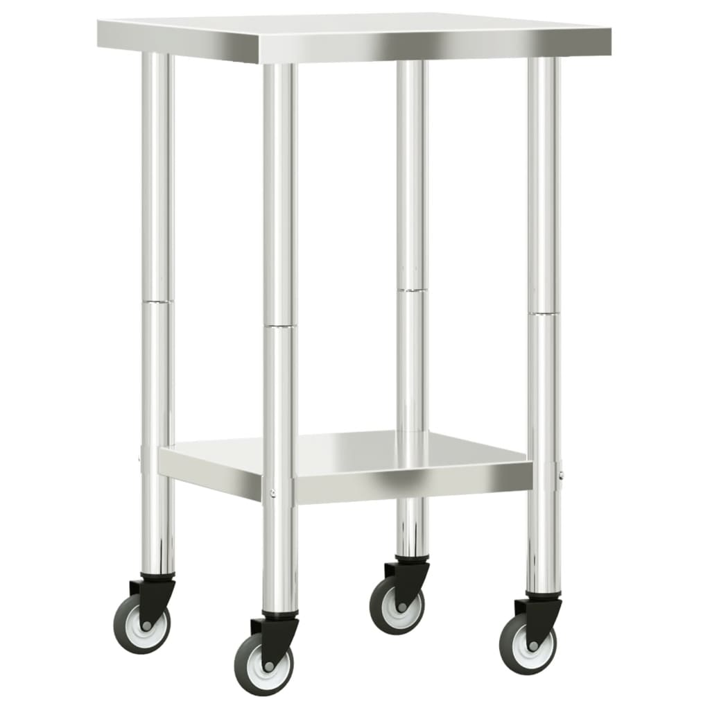 vidaXL Kitchen Work Table with Wheels 21.7"x21.7"x33.5" Stainless Steel