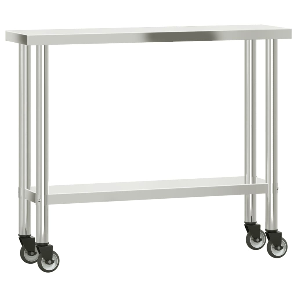 vidaXL Kitchen Work Table with Wheels 43.3"x11.8"x33.5" Stainless Steel