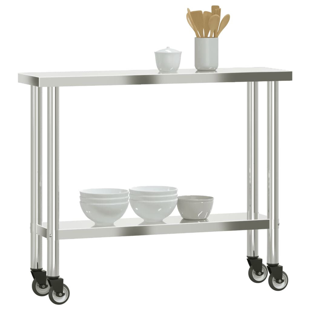 vidaXL Kitchen Work Table with Wheels 43.3"x11.8"x33.5" Stainless Steel