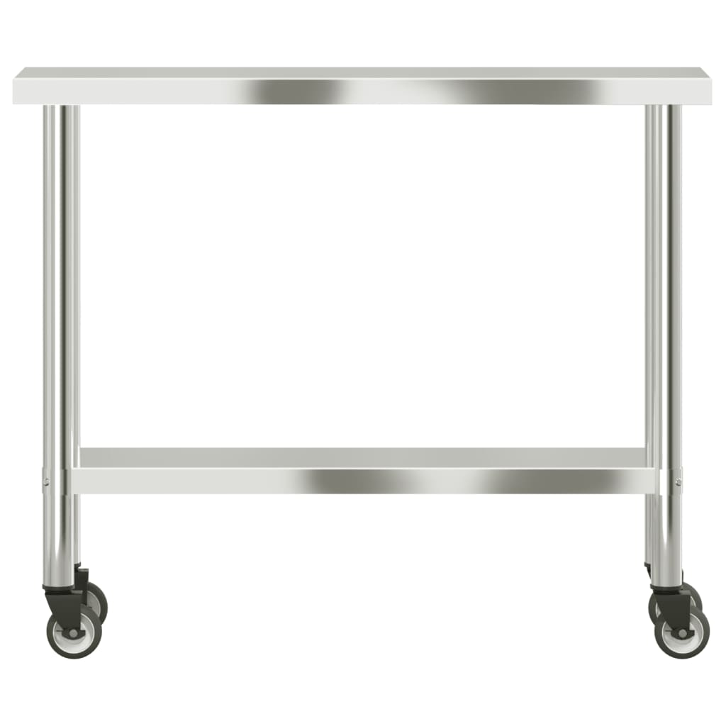 vidaXL Kitchen Work Table with Wheels 43.3"x11.8"x33.5" Stainless Steel