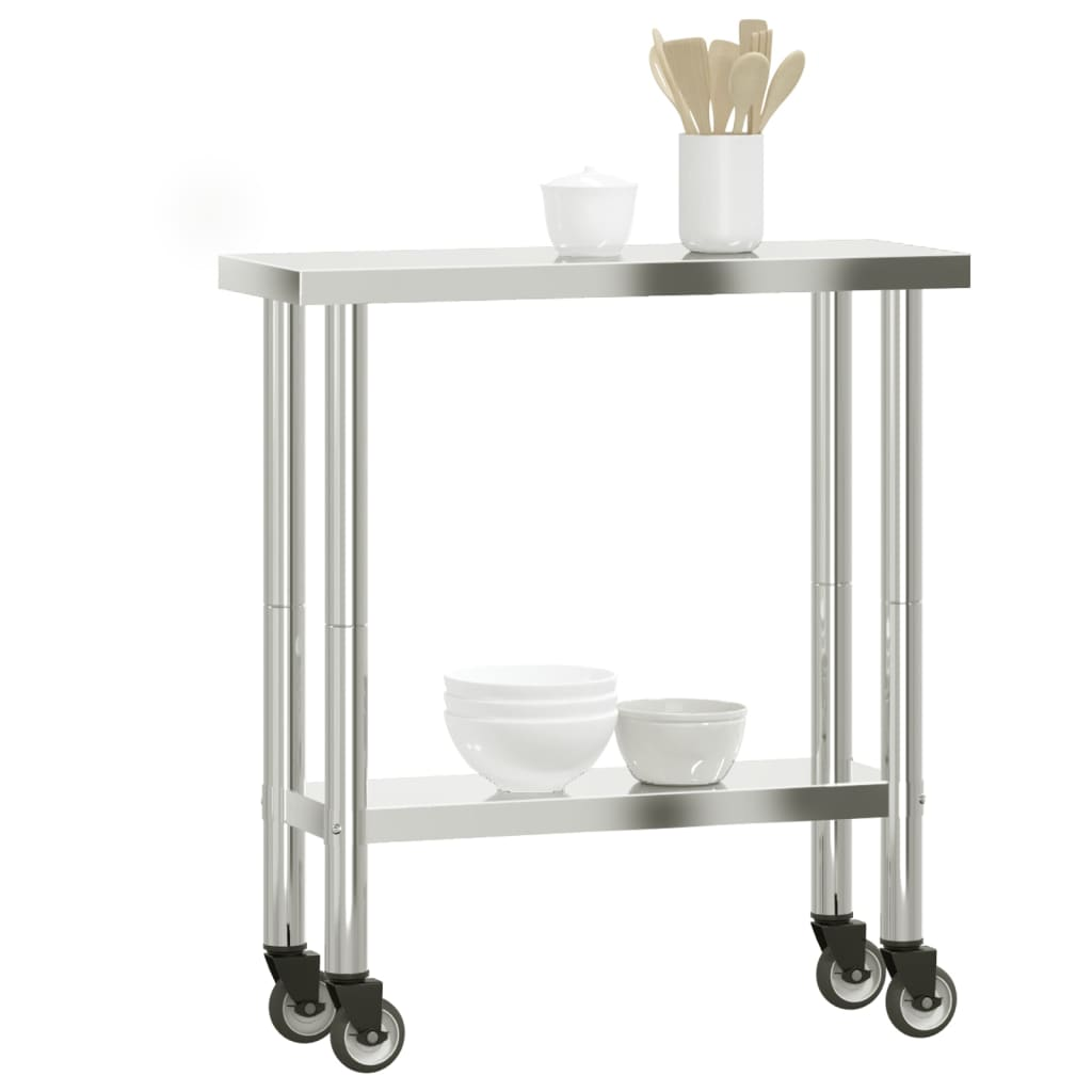 vidaXL Kitchen Work Table with Wheels 32.5"x11.8"x33.5" Stainless Steel