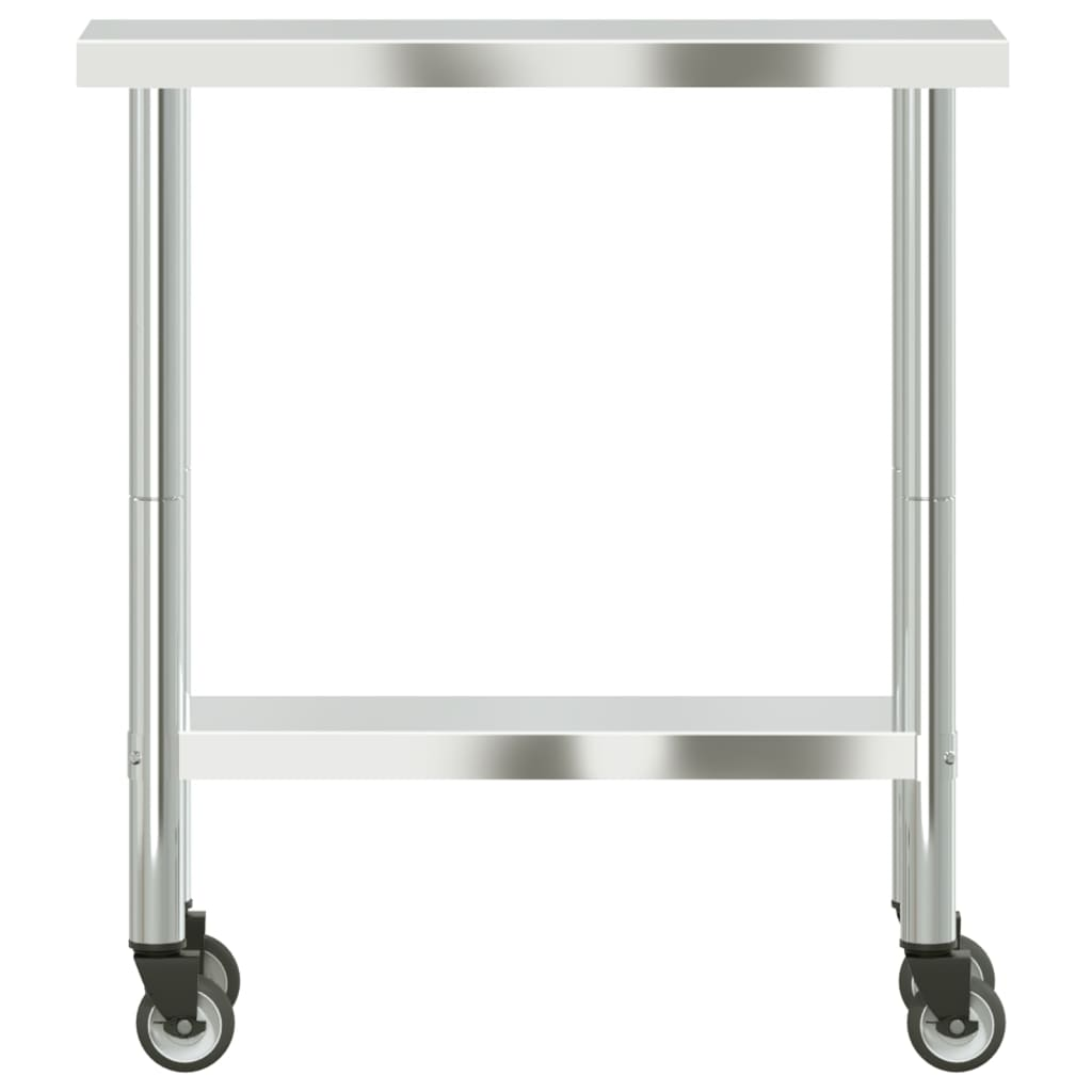 vidaXL Kitchen Work Table with Wheels 32.5"x11.8"x33.5" Stainless Steel