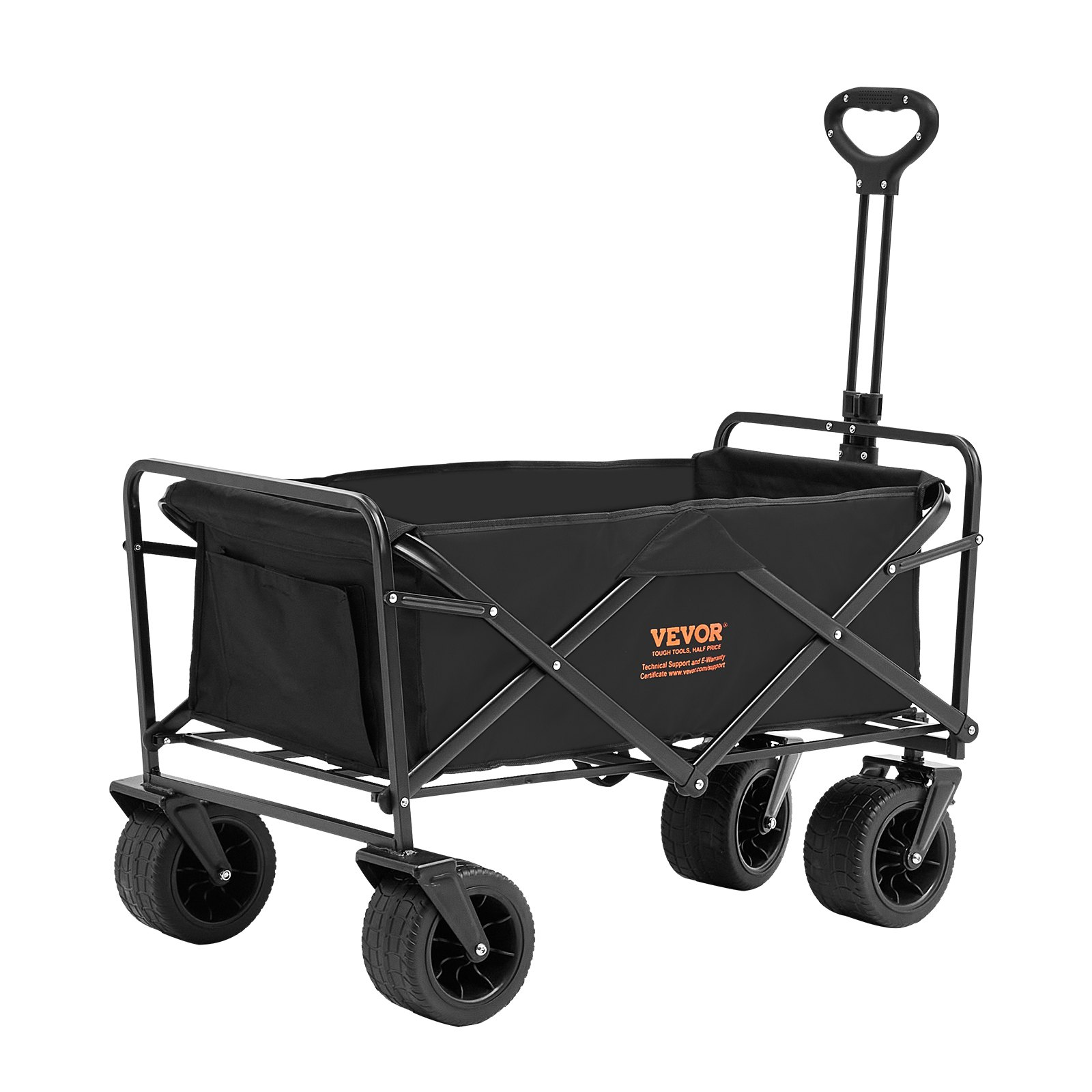 VEVOR Collapsible Folding Wagon, 3 cu.ft Beach Wagon Cart with All-Terrain Wheels, Heavy Duty Folding Wagon Cart 350 lbs Weight Capacity with Drink Holders, Sports Wagon for Camping, Shopping, Garden