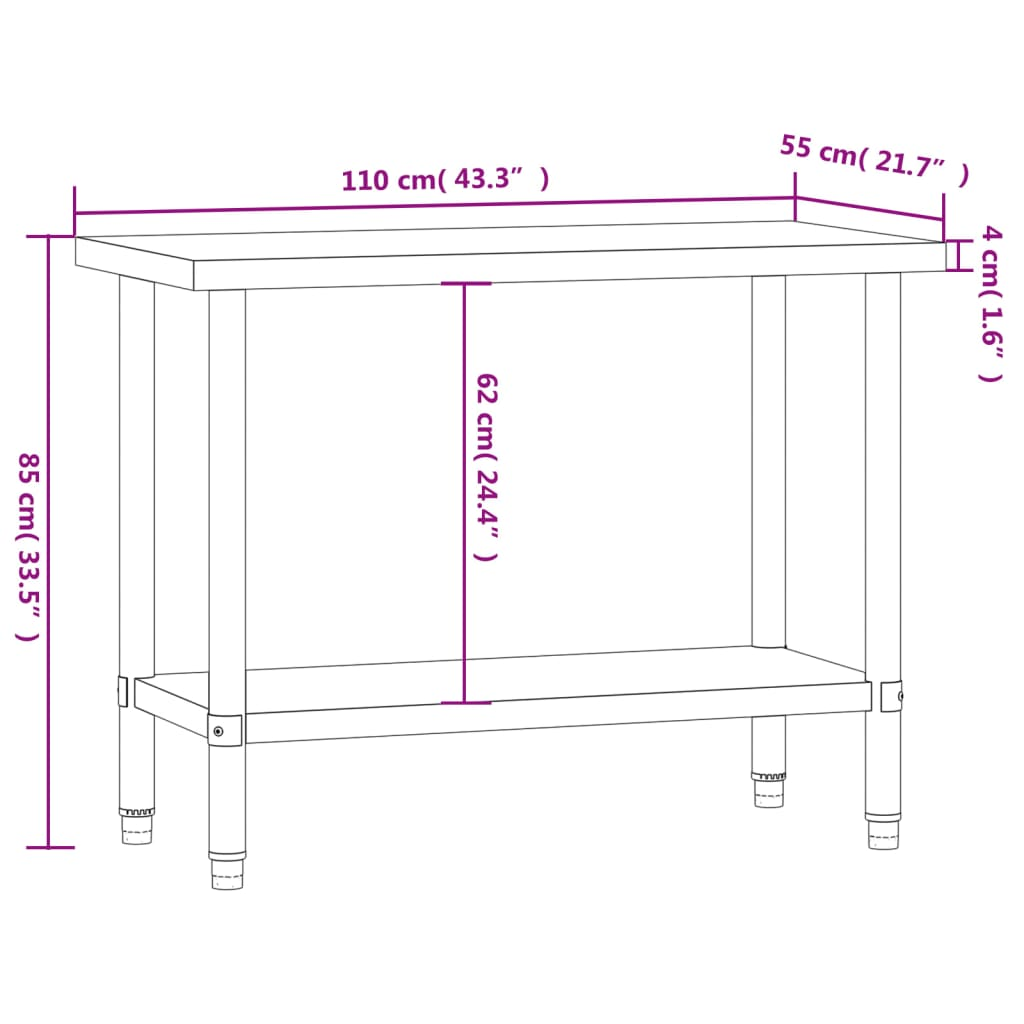 vidaXL Kitchen Work Table 43.3"x21.7"x33.5" Stainless Steel