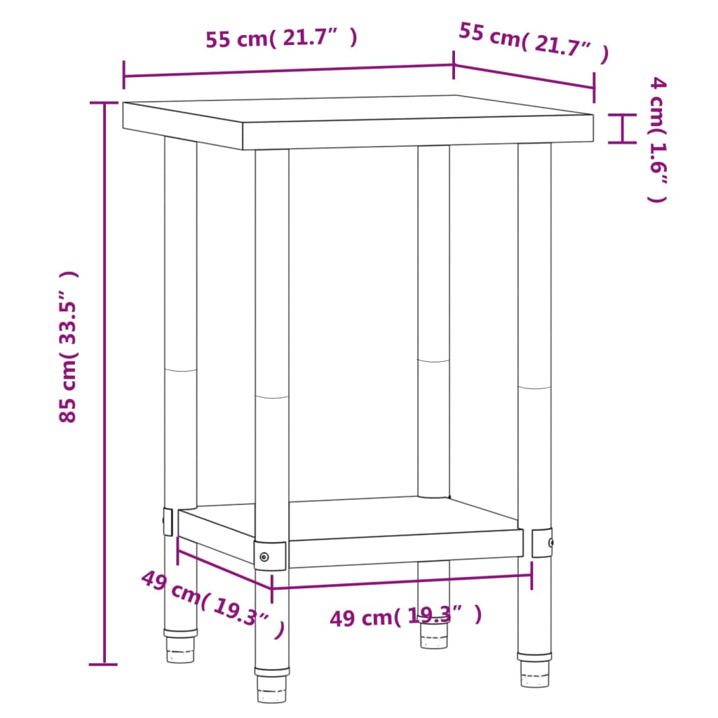 vidaXL Kitchen Work Table 21.7"x21.7"x33.5" Stainless Steel