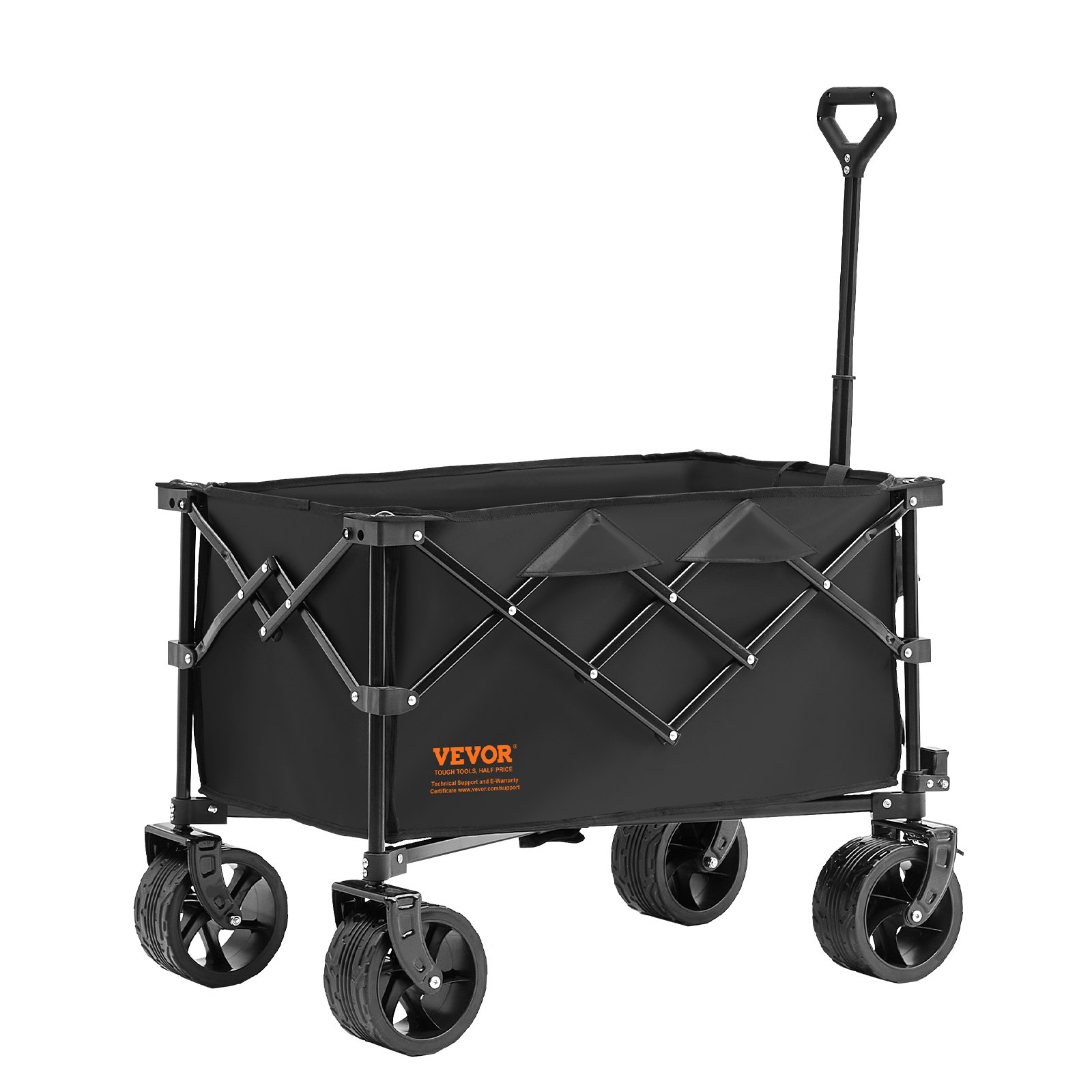 VEVOR Collapsible Folding Wagon, 113 L Beach Wagon Cart with All-Terrain Wheels, Heavy Duty Folding Wagon Cart Max 250 lbs with Drink Holders, Sports Wagon for Camping, Shopping, Garden