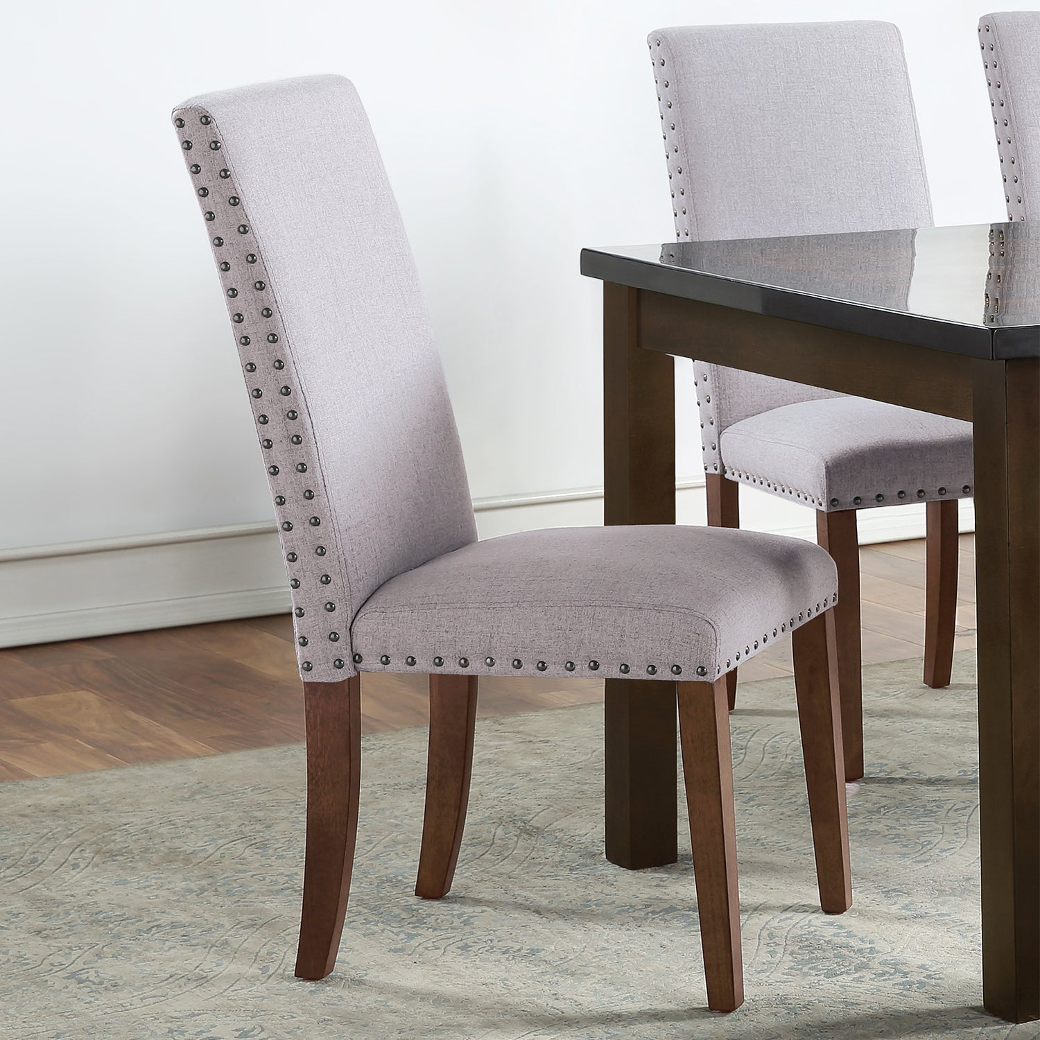 Upholstered Dining Chairs - Dining Chairs Set of 2 Fabric Dining Chairs with Copper Nails