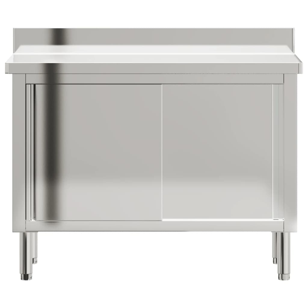 vidaXL Kitchen Work Table with Sliding Doors Stainless Steel