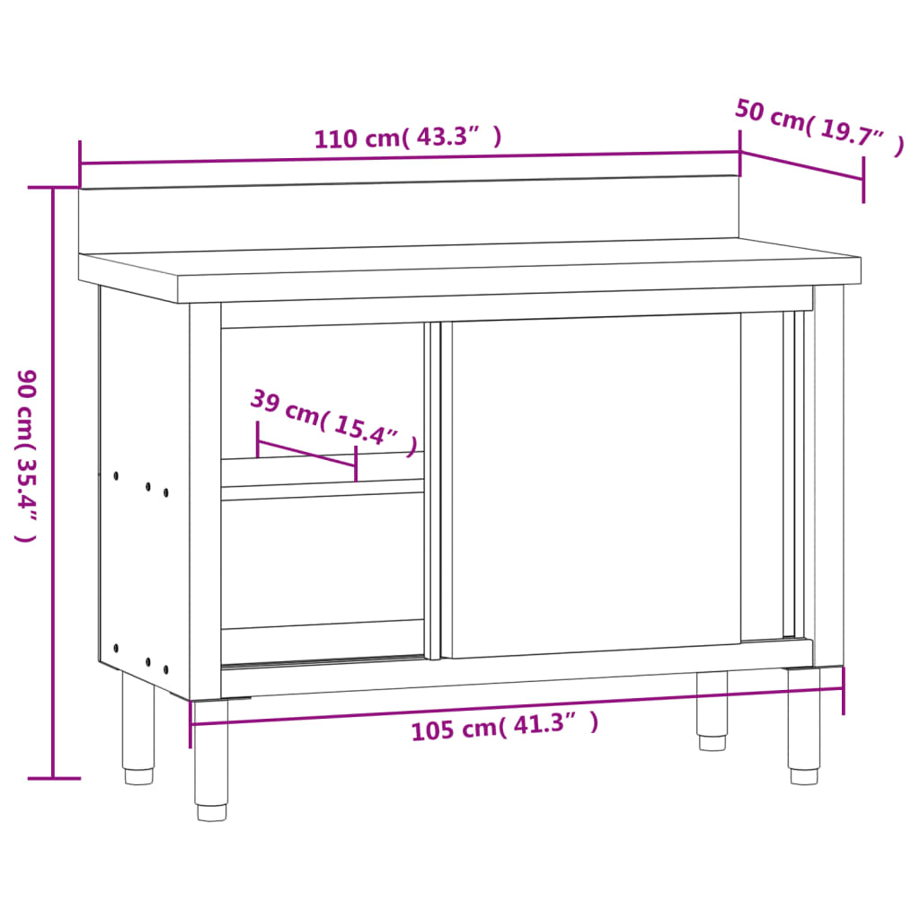 vidaXL Kitchen Work Table with Sliding Doors Stainless Steel