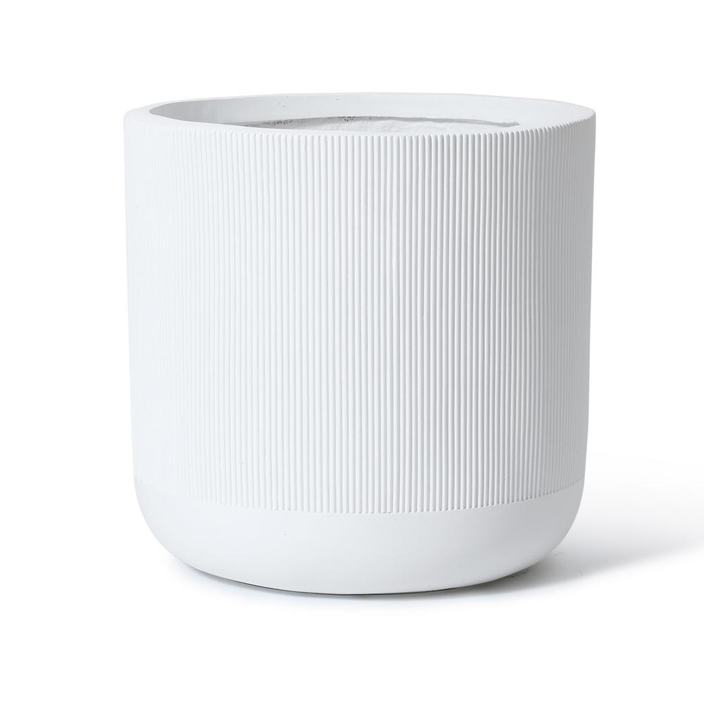 17.3-Inch Round White Stripes MgO Planter