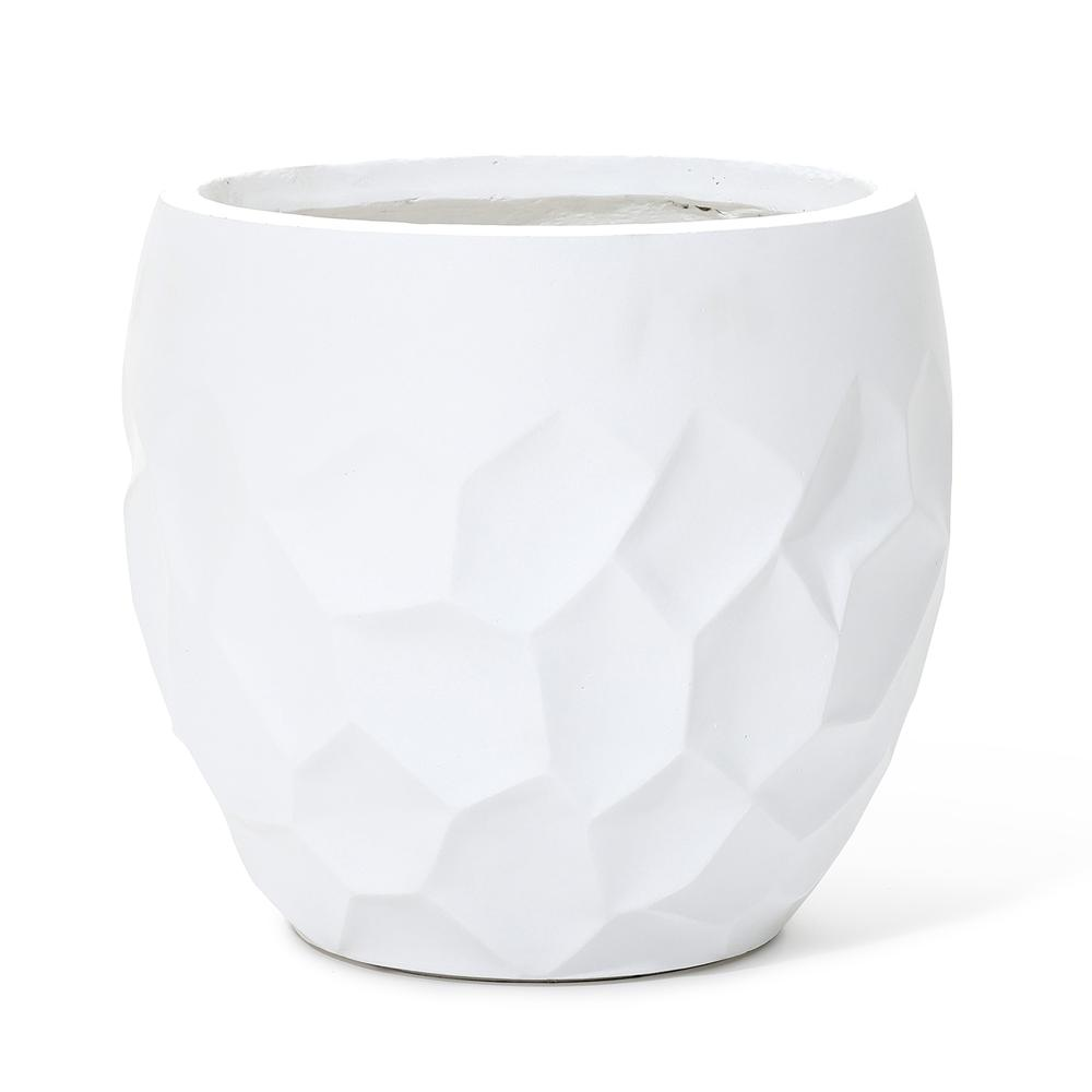 14.6-Inch Round White Geometric MgO Planter