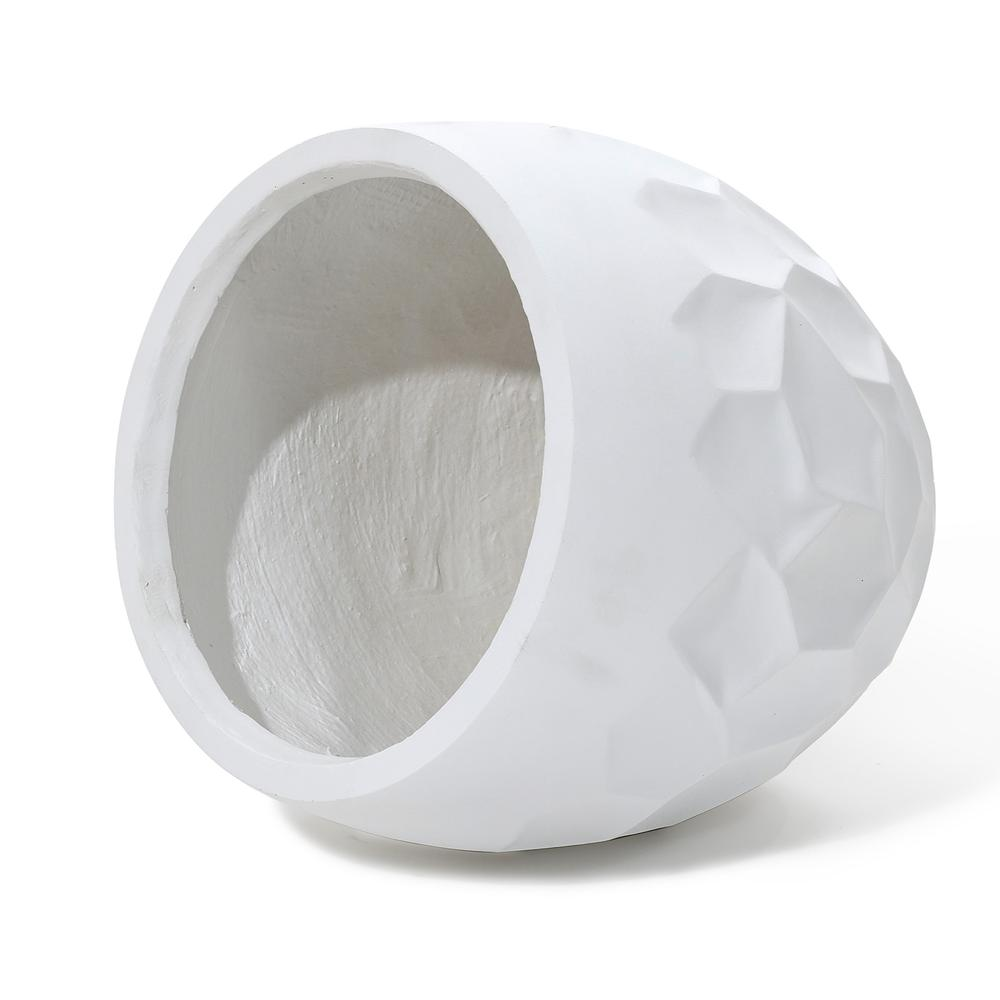 14.6-Inch Round White Geometric MgO Planter