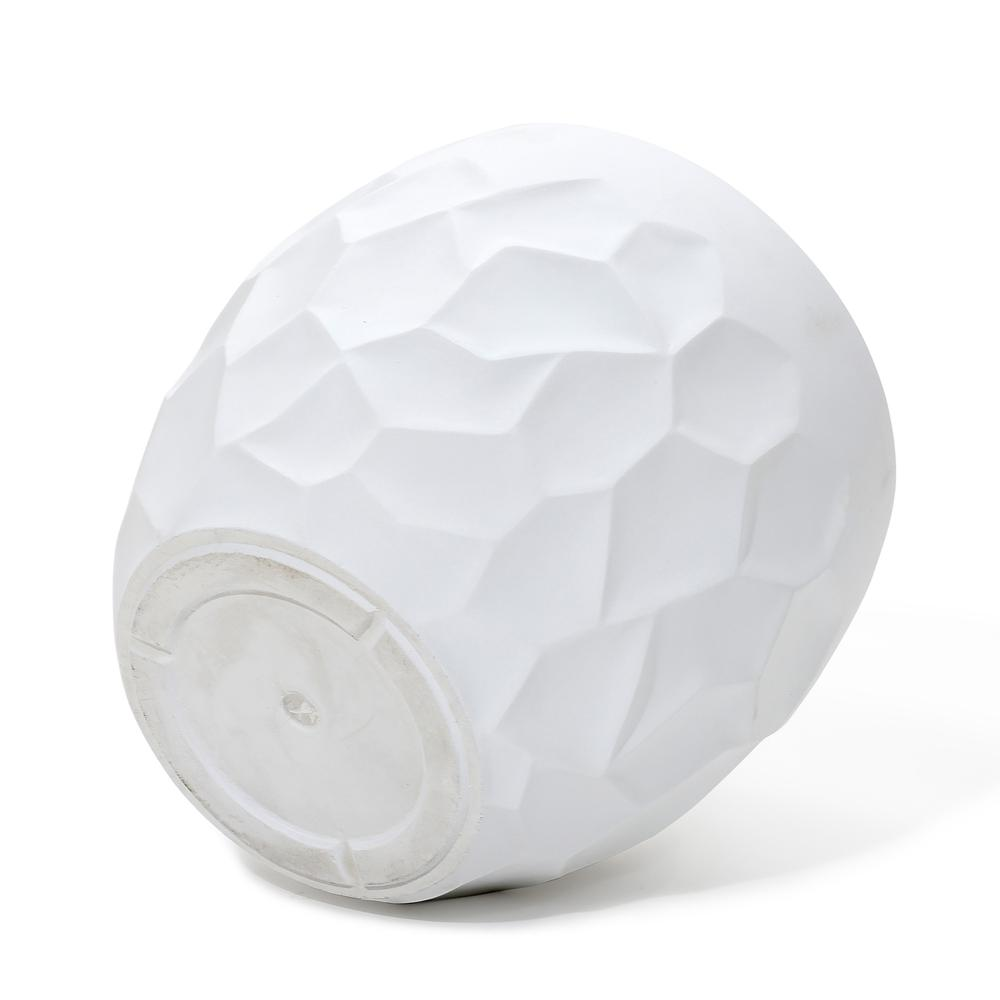 14.6-Inch Round White Geometric MgO Planter