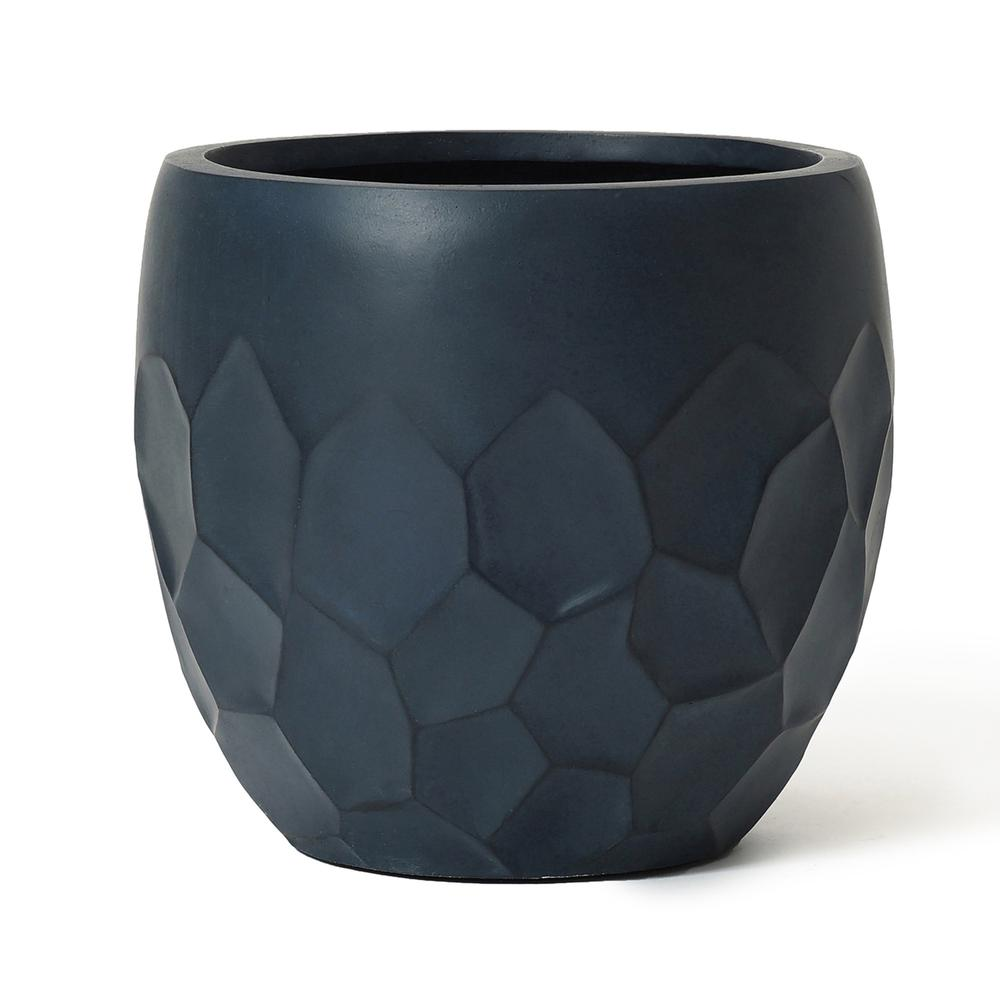 14.6-Inch Round Black Geometric MgO Planter