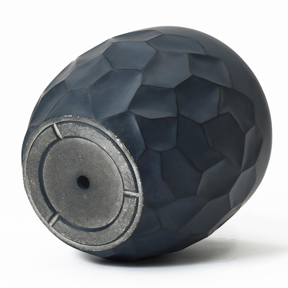 14.6-Inch Round Black Geometric MgO Planter