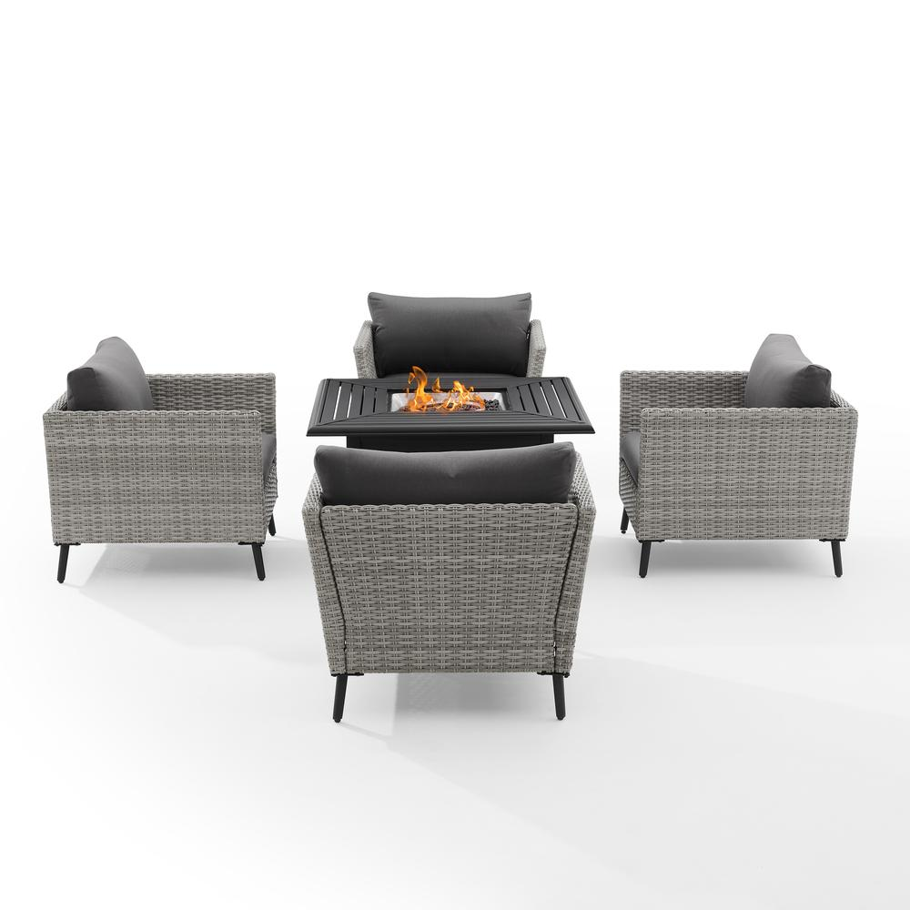 Richland 5Pc Outdoor Wicker Conversation Set W/Fire Table Gray/Black - Dante Fire Table & 4 Armchairs