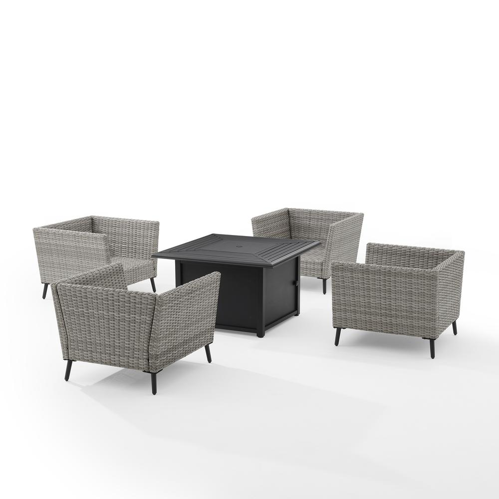 Richland 5Pc Outdoor Wicker Conversation Set W/Fire Table Gray/Black - Dante Fire Table & 4 Armchairs