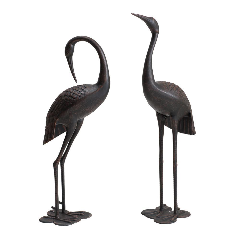 2PC Cast Aluminum Crane Statue Outdoor Garden Art Decor Gifts, Bronze