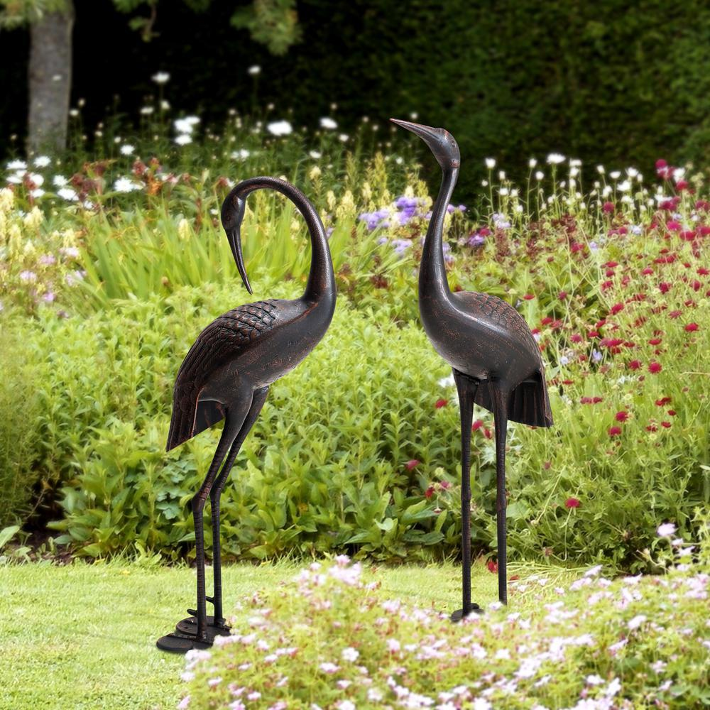 2PC Cast Aluminum Crane Statue Outdoor Garden Art Decor Gifts, Bronze