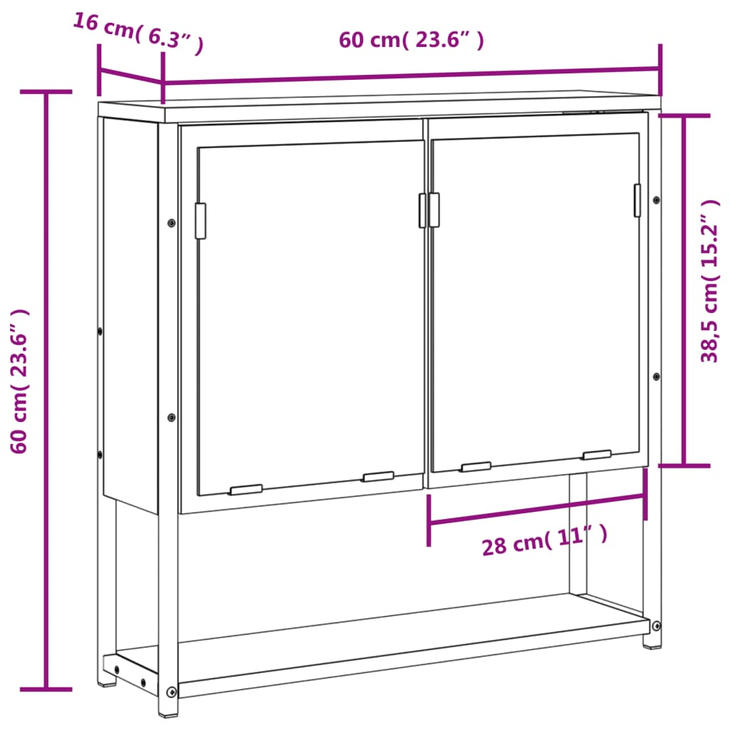 vidaXL Bathroom Mirror Cabinet Smoked Oak 23.6"x6.3"x23.6" Engineered Wood