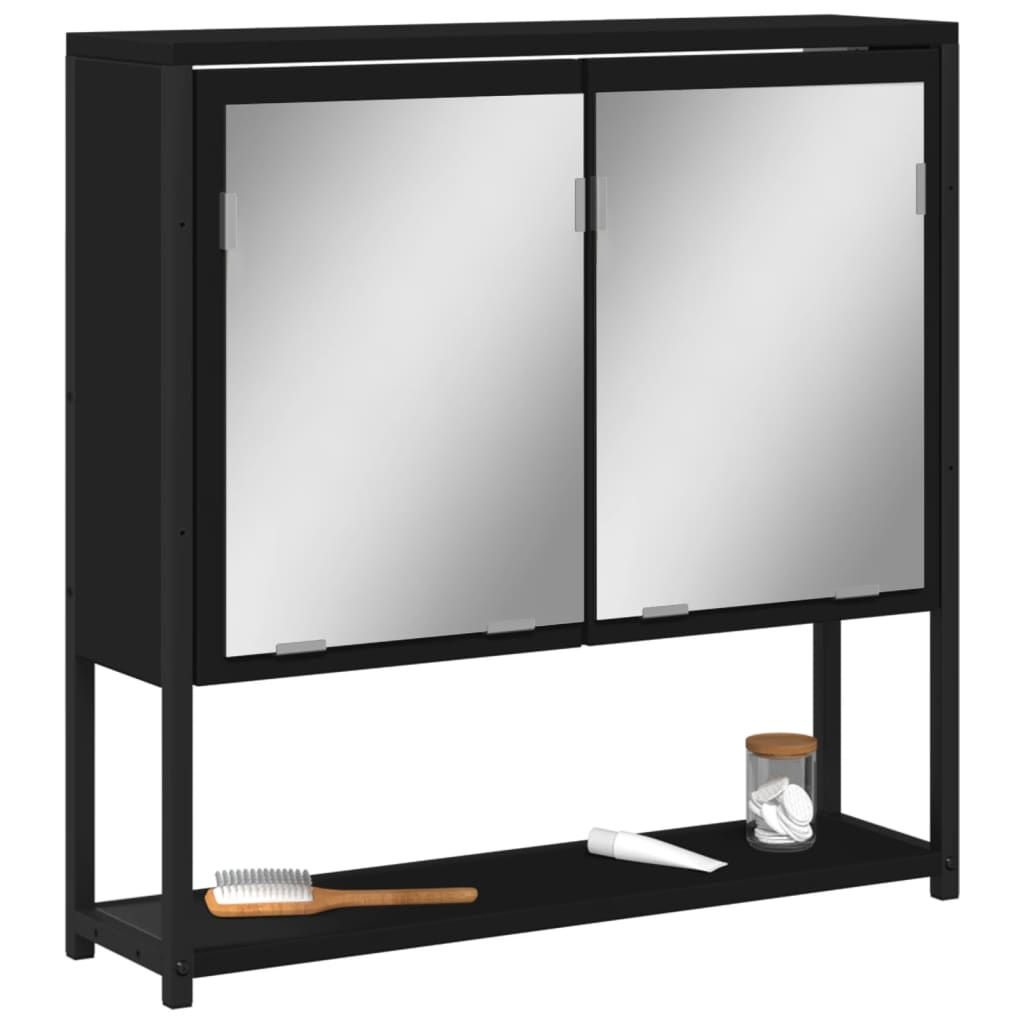 vidaXL Bathroom Mirror Cabinet Black 23.6"x6.3"x23.6" Engineered Wood