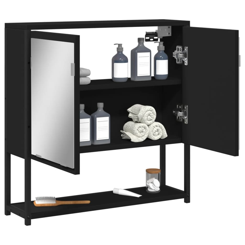 vidaXL Bathroom Mirror Cabinet Black 23.6"x6.3"x23.6" Engineered Wood