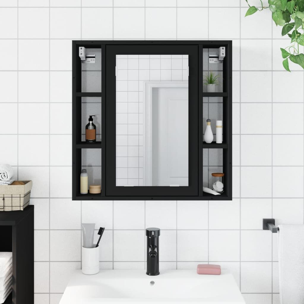 vidaXL Bathroom Mirror Cabinet Black 23.6"x6.3"x23.6" Engineered Wood