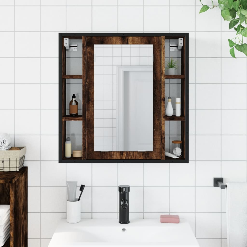 vidaXL Bathroom Mirror Cabinet Smoked Oak 23.6"x6.3"x23.6" Engineered Wood