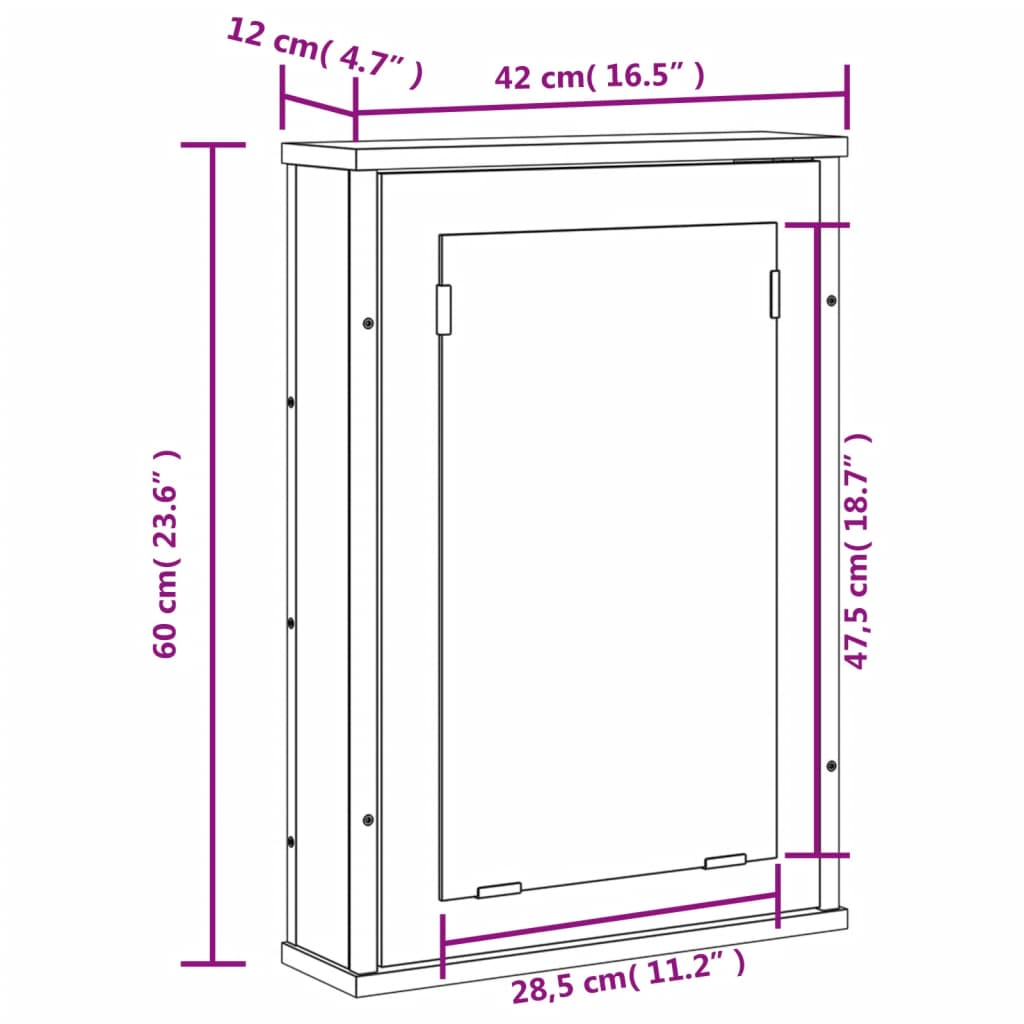 vidaXL Bathroom Mirror Cabinet Smoked Oak 16.5"x4.7"x23.6" Engineered Wood