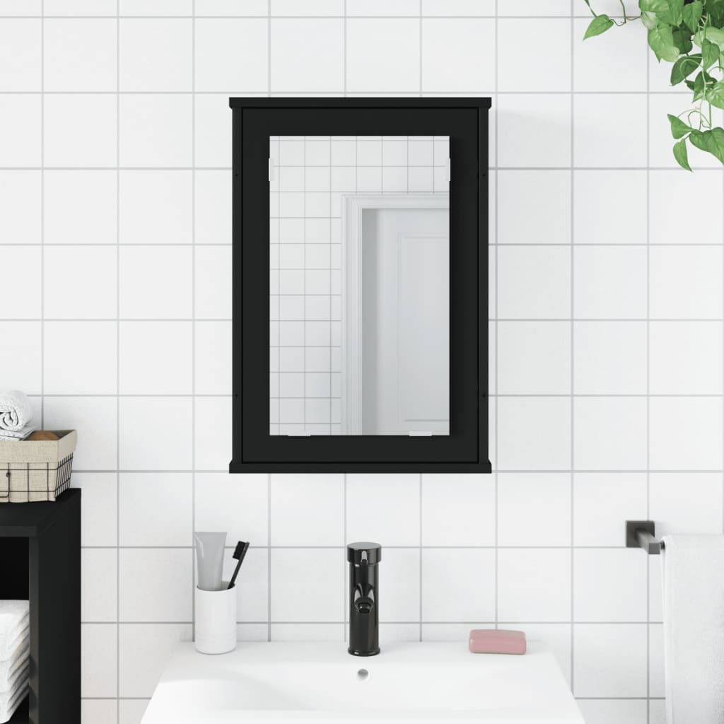 vidaXL Bathroom Mirror Cabinet Black 16.5"x4.7"x23.6" Engineered Wood