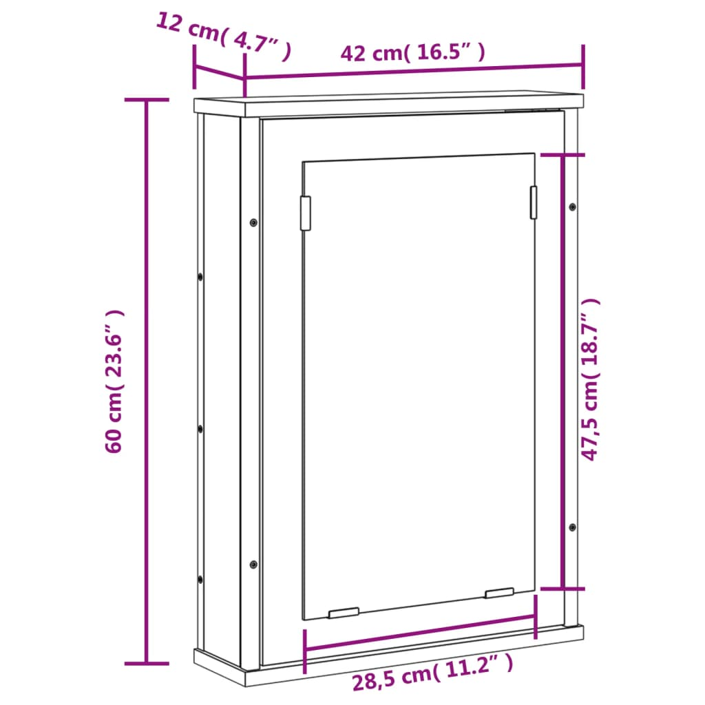 vidaXL Bathroom Mirror Cabinet Black 16.5"x4.7"x23.6" Engineered Wood