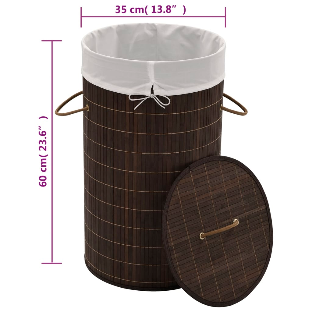 vidaXL Bamboo Laundry Bin Round Dark Brown