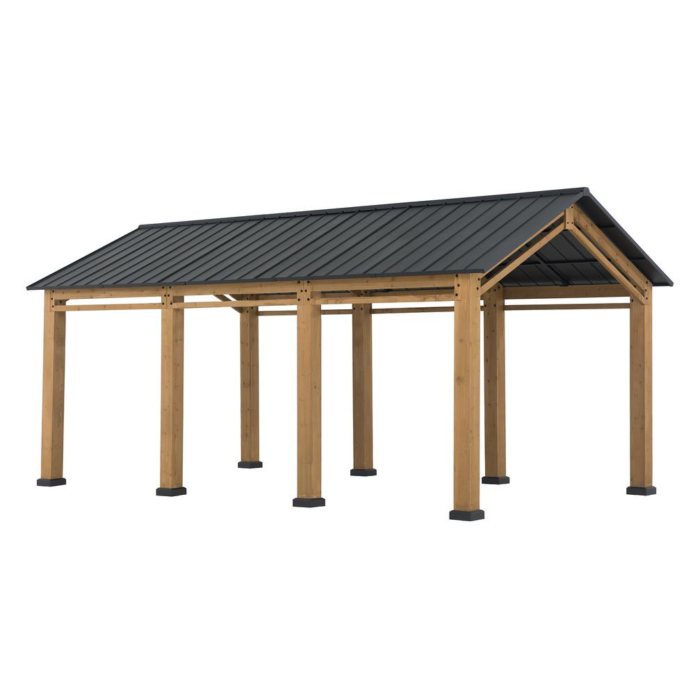 Cedar Wood Frame Carport Outdoor Patio Hardtop Gazebo