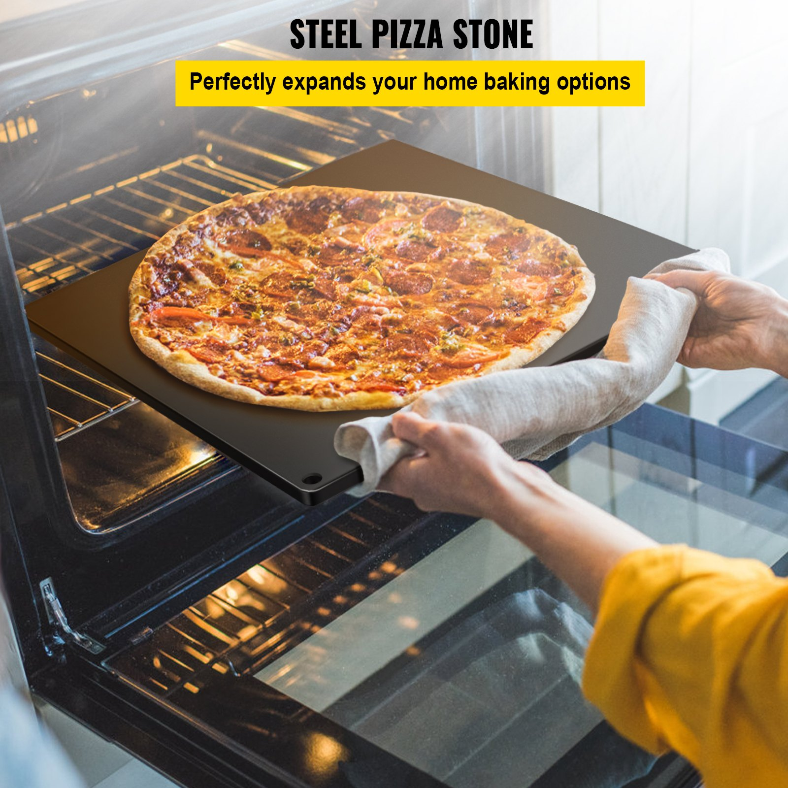 VEVOR Steel Pizza Stone for Oven, Steel Pizza Plate, A36 Steel Baking Steel Pizza Stone for Grill, Steel Pizza Pan with 20x Higher Conductivity for Pizza & Bread Indoor & Outdoor (Balck)