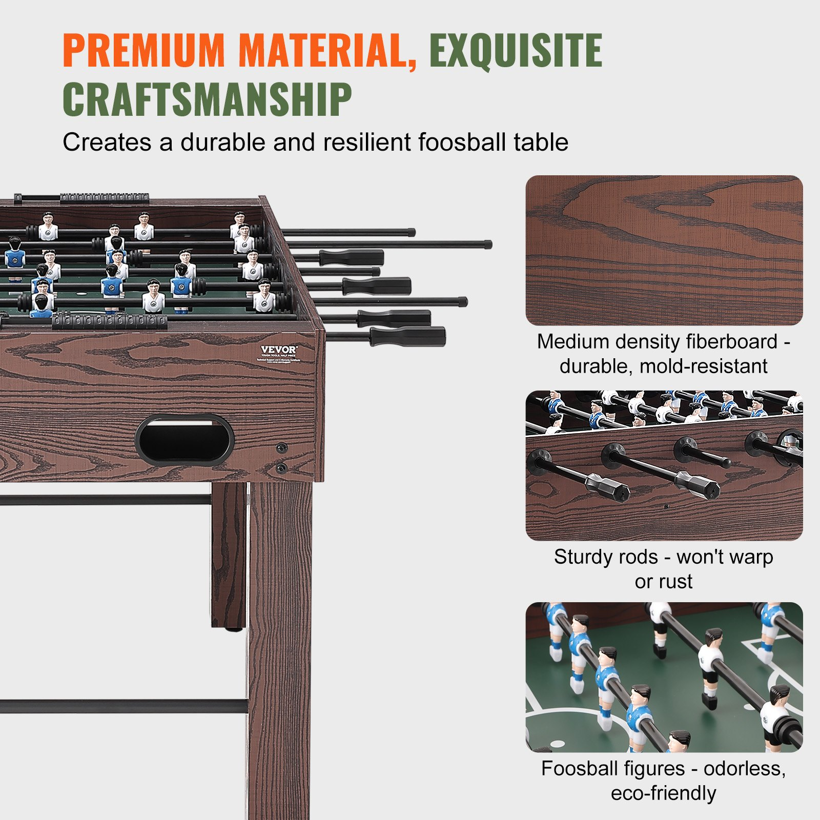 VEVOR Foosball Table, 55 inch Standard Size Foosball Table, Indoor Full Size Foosball Table for Home, Family, and Game Room, Soccer with Foosball Table Set, Includes 4 Balls and 2 Cup Holders