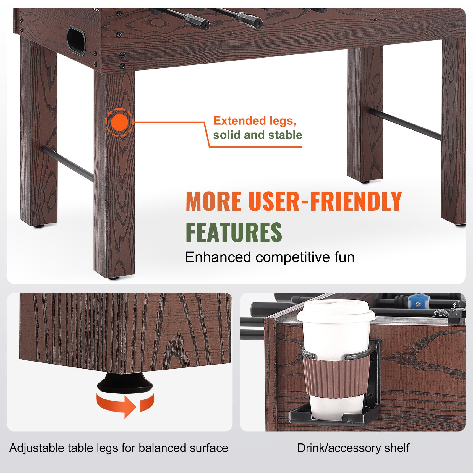 VEVOR Foosball Table, 55 inch Standard Size Foosball Table, Indoor Full Size Foosball Table for Home, Family, and Game Room, Soccer with Foosball Table Set, Includes 4 Balls and 2 Cup Holders