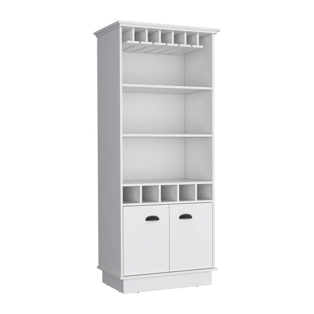 Bar Cabinet with Wine Rack, three Open Storage Shelves and One Cabinet,White