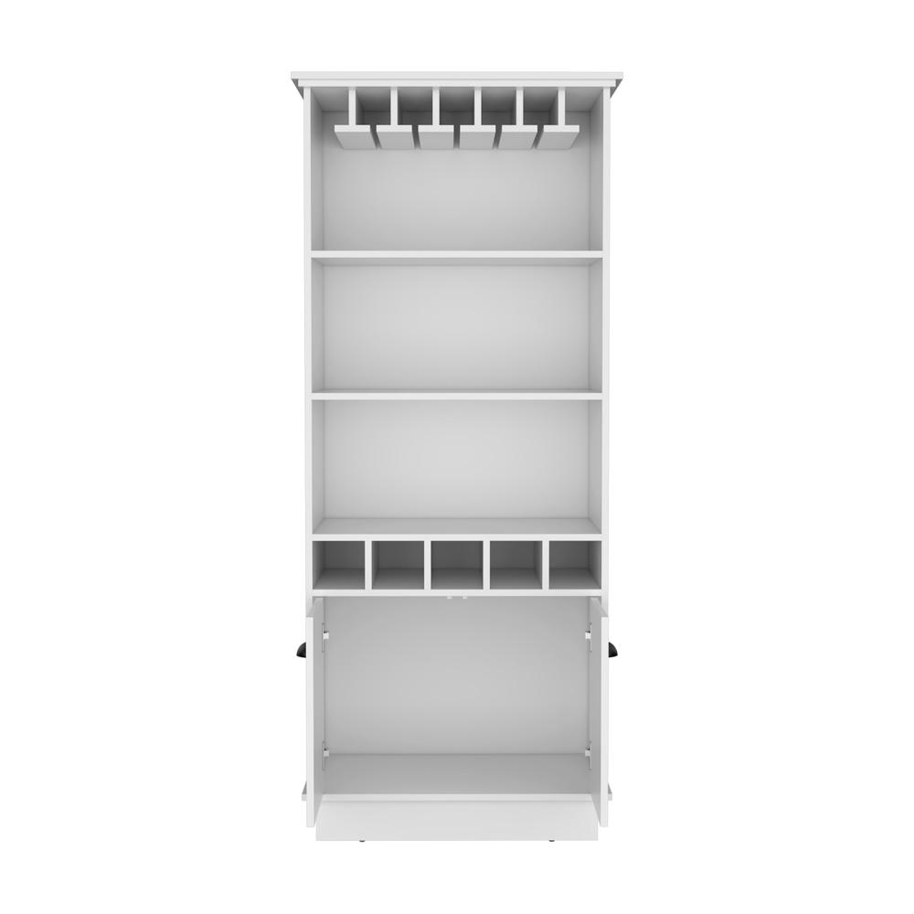 Bar Cabinet with Wine Rack, three Open Storage Shelves and One Cabinet,White