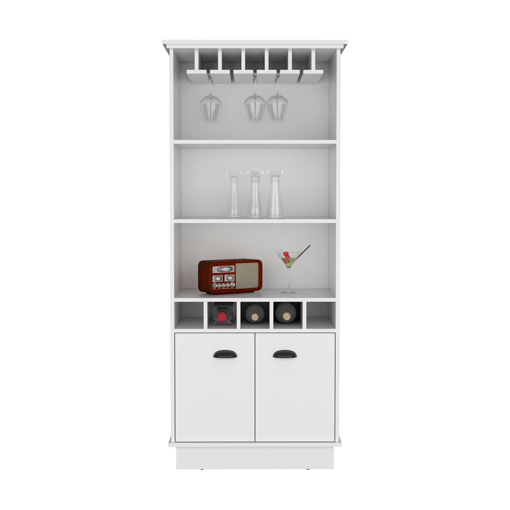 Bar Cabinet with Wine Rack, three Open Storage Shelves and One Cabinet,White