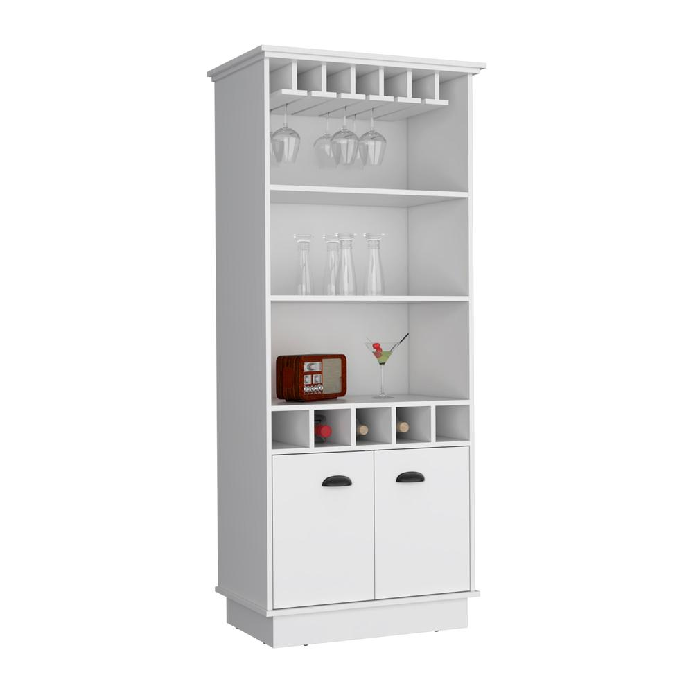 Bar Cabinet with Wine Rack, three Open Storage Shelves and One Cabinet,White