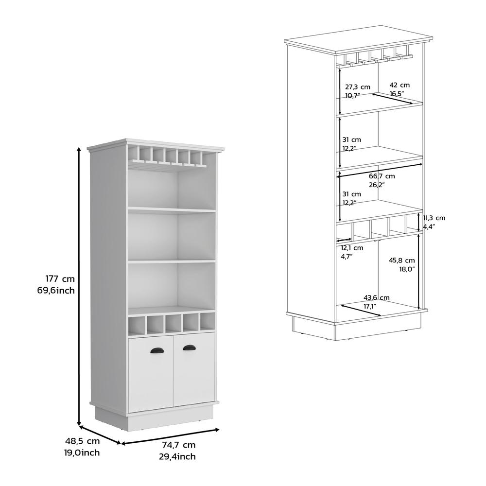 Bar Cabinet with Wine Rack, three Open Storage Shelves and One Cabinet,White