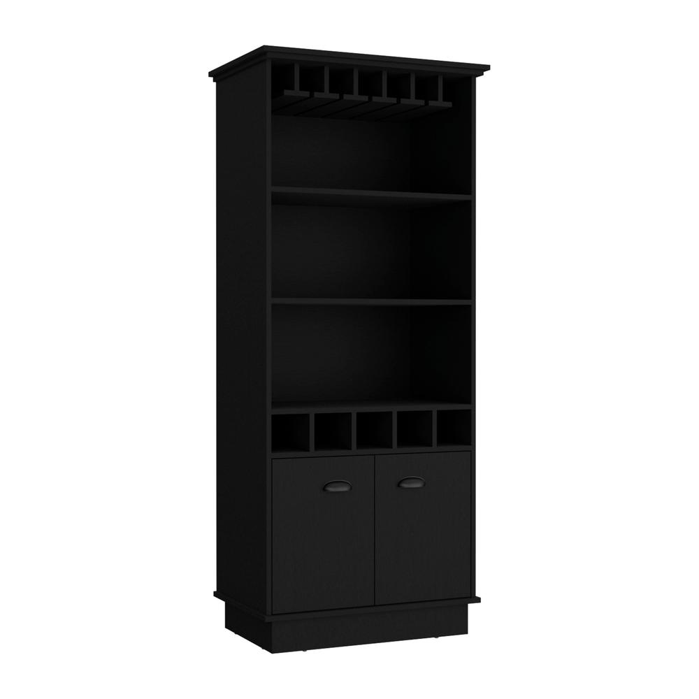 Bar Cabinet with Wine Rack, three Open Storage Shelves and One Cabinet,Black