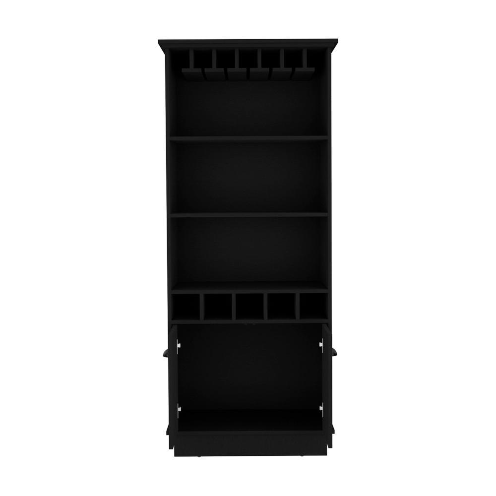 Bar Cabinet with Wine Rack, three Open Storage Shelves and One Cabinet,Black