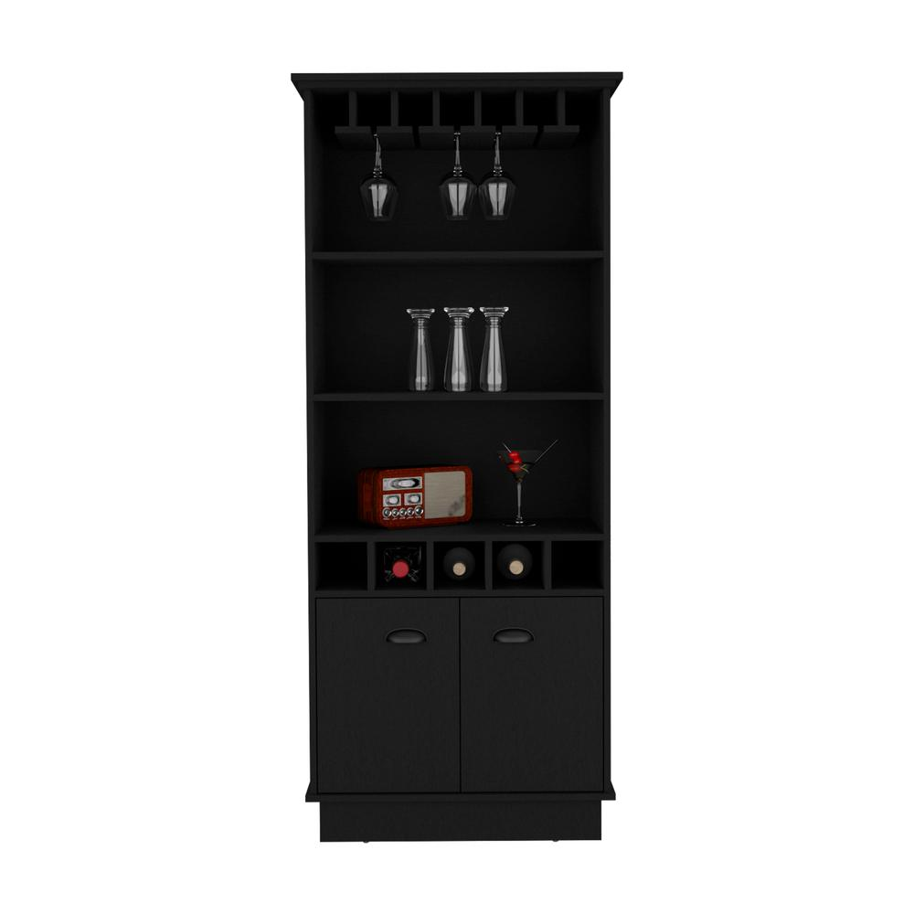 Bar Cabinet with Wine Rack, three Open Storage Shelves and One Cabinet,Black