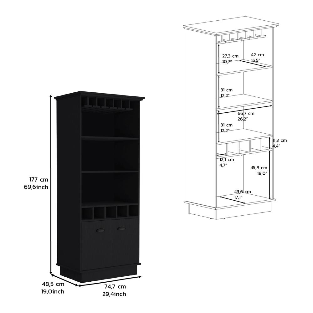 Bar Cabinet with Wine Rack, three Open Storage Shelves and One Cabinet,Black