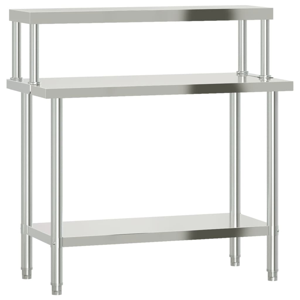 vidaXL Kitchen Work Table with Overshelf 43.3"x21.7"x47.2" Stainless Steel