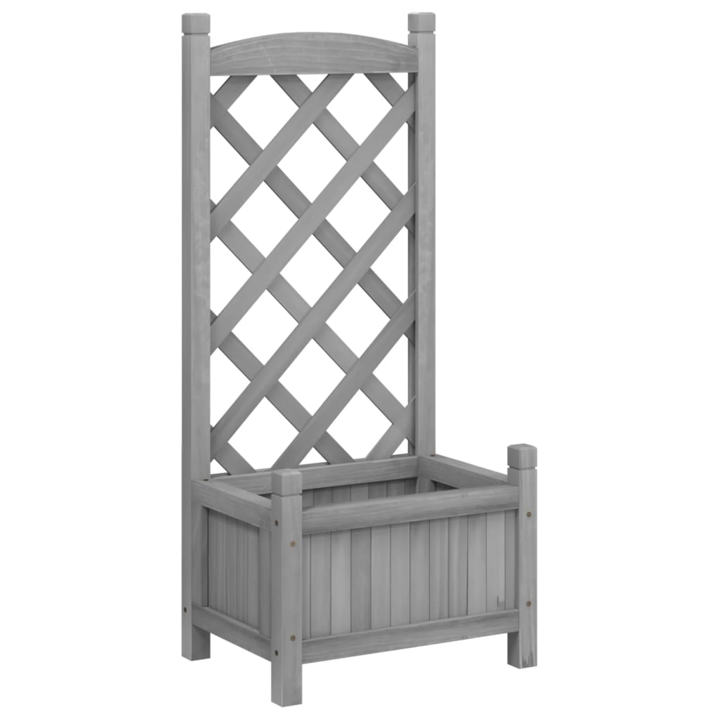 vidaXL Planter with Trellis Gray Solid Wood Fir